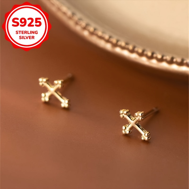 S925 Silvery Cross Earrings for Daily Wear with Low Sensitivity - 2g